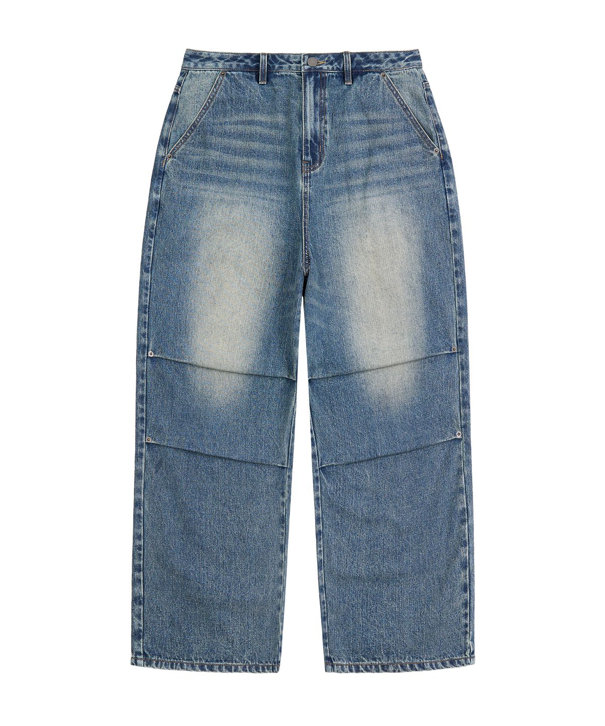 피치블랙(PITCHBLACK) POCKET EMBLEM PARASUIT WIDE DENIM (WASHED BLUE)