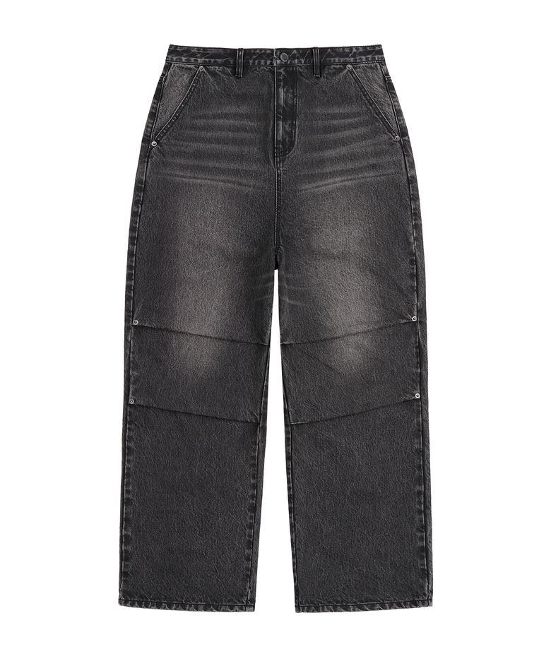 POCKET EMBLEM PARASUIT WIDE DENIM (WASHED BLACK)