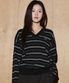 울 블렌드 캐롤 스트라이프 브이넥 니트 [블랙-블루]
