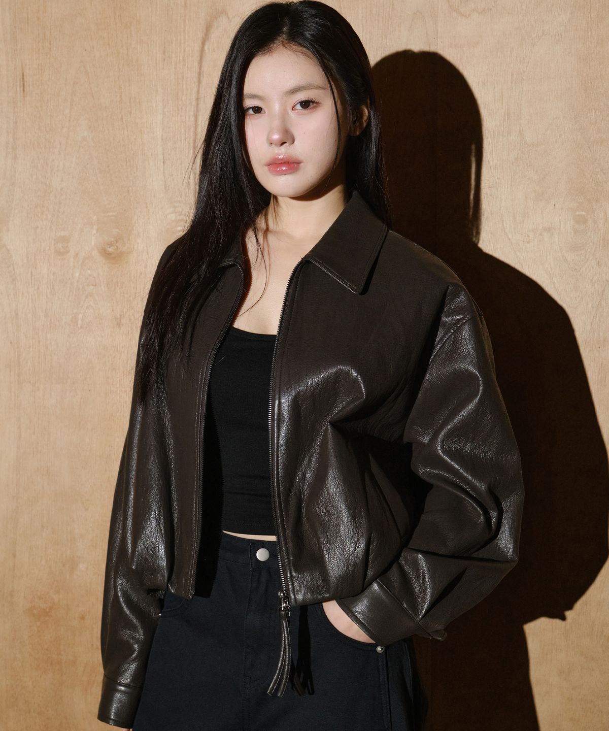헬레네파리스(HELENE PARIS) 투웨이 레더 집업 오버핏 재킷 [브라운]