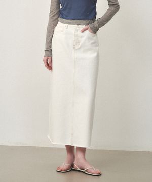 에센셜 데님 롱스커트 화이트