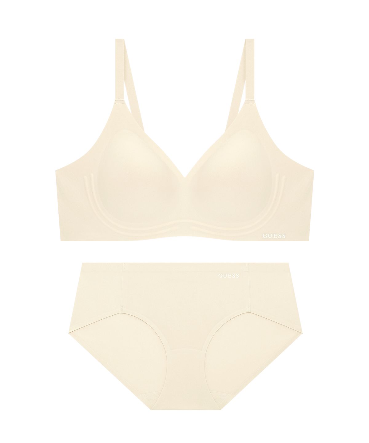게스언더웨어(GUESS UNDERWEAR) 빅사이즈 심리스 브라 팬티 세트 - 라이트베이지