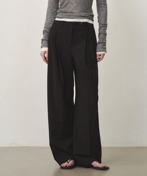 울 벨티드 와이드 슬랙스 블랙