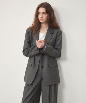 오버 사이즈 울 싱글 3버튼 자켓 차콜