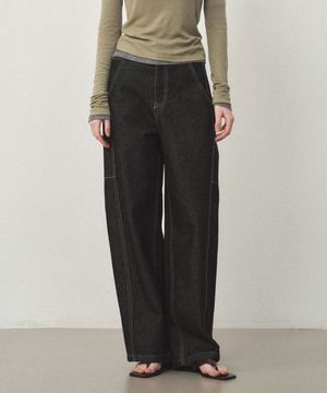 커브드 데님 팬츠 블랙