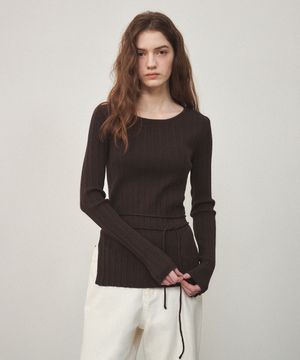 코튼 보트넥 골지 풀오버 브라운