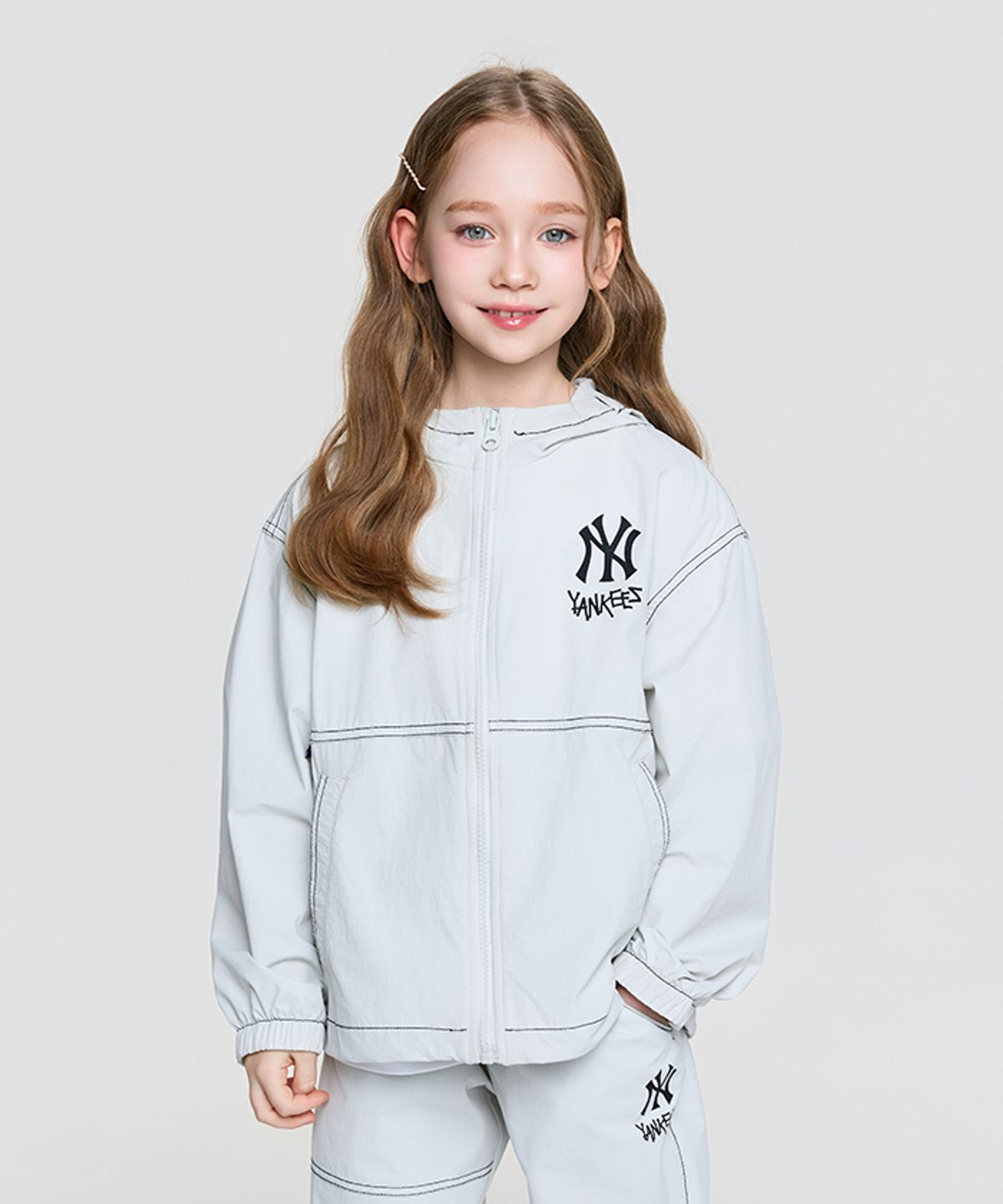 엠엘비 키즈(MLB KIDS) 스트릿 코듀라 립스탑 스티치 바람막이 NY (Mg.Cream)