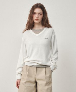 코튼 브이넥 풀오버 아이보리