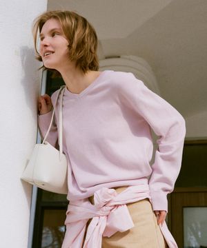 코튼 브이넥 풀오버 라이트 핑크