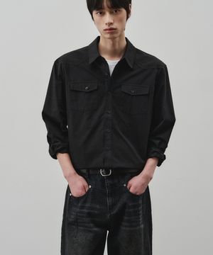 웨스턴 리니어 솔리드 크롭 셔츠 [블랙]