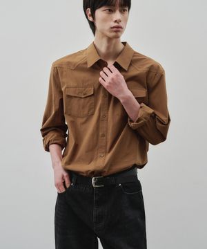 웨스턴 리니어 솔리드 크롭 셔츠 [브라운]