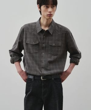 웨스턴 리니어 체크 크롭 셔츠 [그레이]