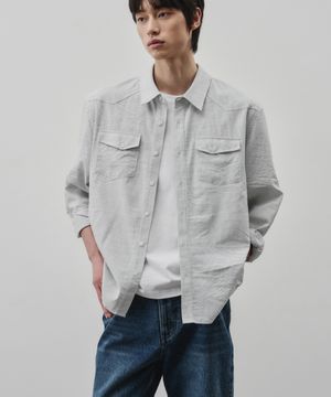 웨스턴 리니어 스트라이프 크롭 셔츠 [화이트]