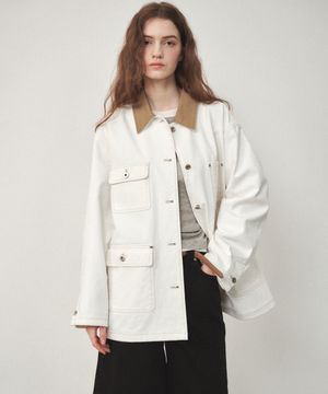 카라배색 워크 자켓 아이보리