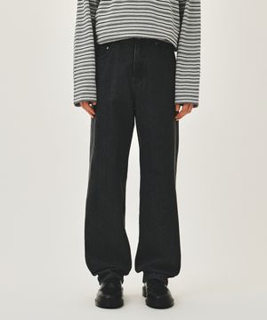 M HIGH STRAIGHT STRIPE DENIM PANTS black