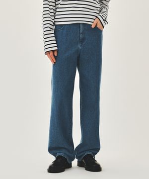 M HIGH STRAIGHT STRIPE DENIM PANTS blue