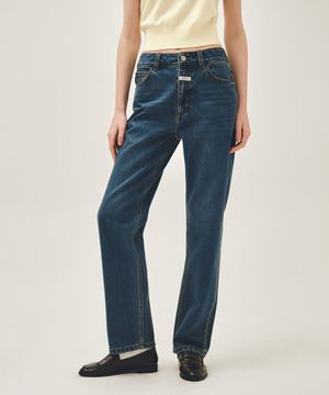 W SLIM STRAIGHT DENIM PANTS dark blue