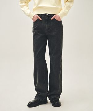 W HIGH STRAIGHT STRIPE DENIM PANTS black