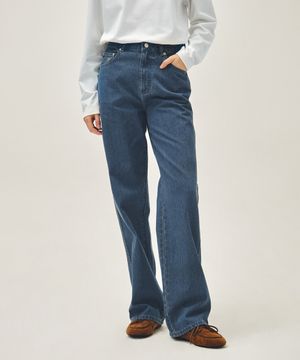 W HIGH STRAIGHT STRIPE DENIM PANTS blue