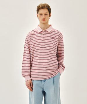 STRIPE PIQUE LONG SLEEVE TEE pink