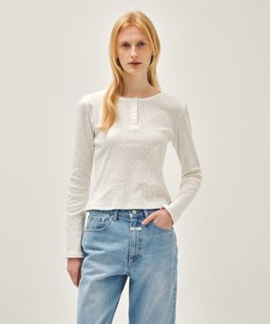 W FLOWER PATTERN LONG SLEEVE TEE ivory