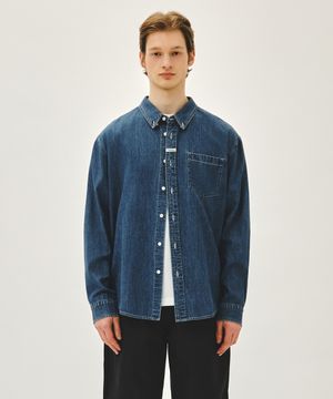 UNI BASIC DENIM SHIRT blue