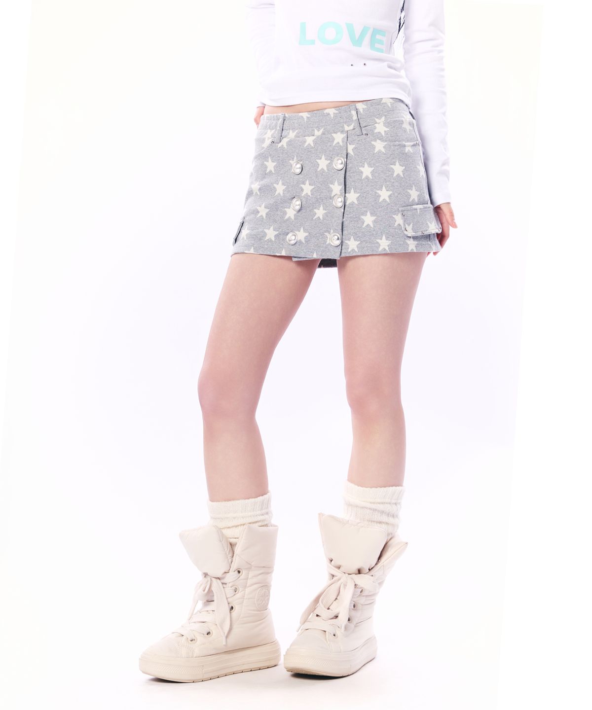 셋업이엑스이(SETUP-EXE) STAR DOUBLE BUTTON SKIRT PANTS / GRAY