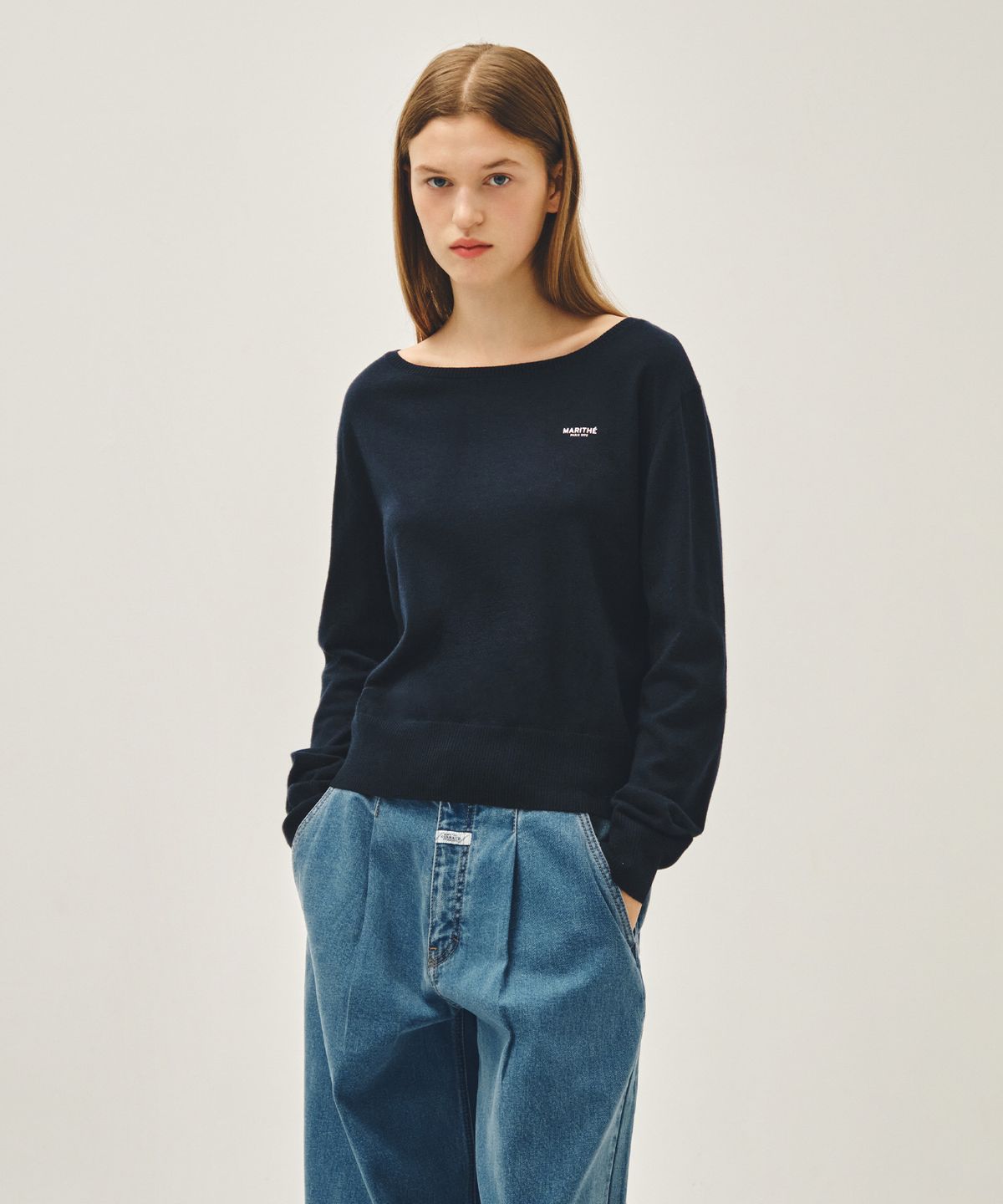 마리떼 프랑소와 저버(MARITHÉ + FRANҪOIS GIRBAUD) W BOAT NECK KNIT PULLOVER navy