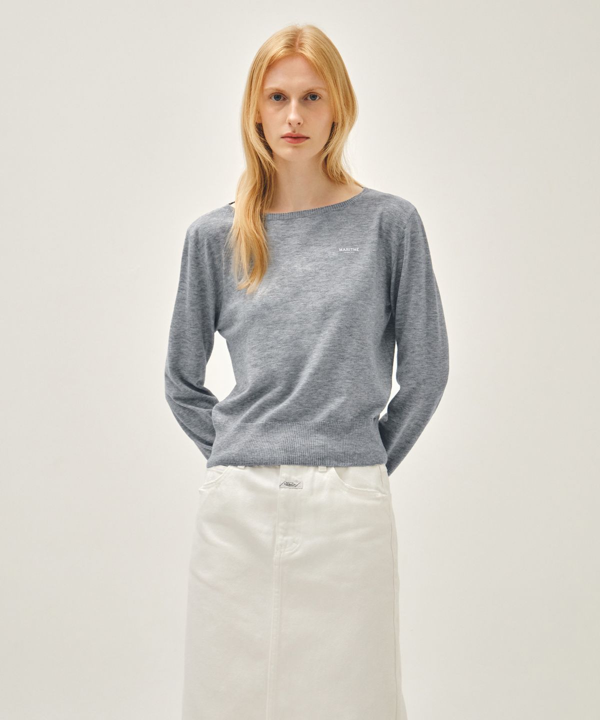 마리떼 프랑소와 저버(MARITHÉ + FRANҪOIS GIRBAUD) W BOAT NECK KNIT PULLOVER melange gray