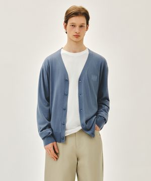 SMALL CLASSIC LOGO V-NECK KNIT CARDIGAN vintage blue