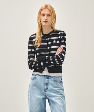 W STRIPE KNIT CARDIGAN navy