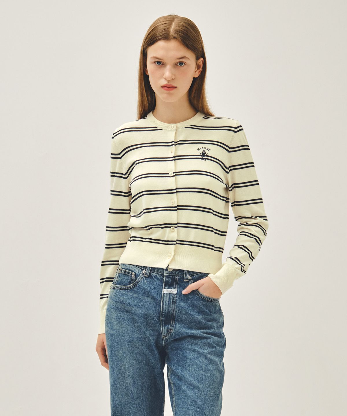 마리떼 프랑소와 저버(MARITHÉ + FRANҪOIS GIRBAUD) W STRIPE KNIT CARDIGAN ivory