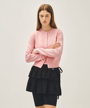 W BASIC KNIT CARDIGAN SETUP coral pink