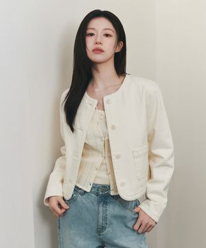 [고윤정 착장] W ROUND NECK DENIM JACKET ecru