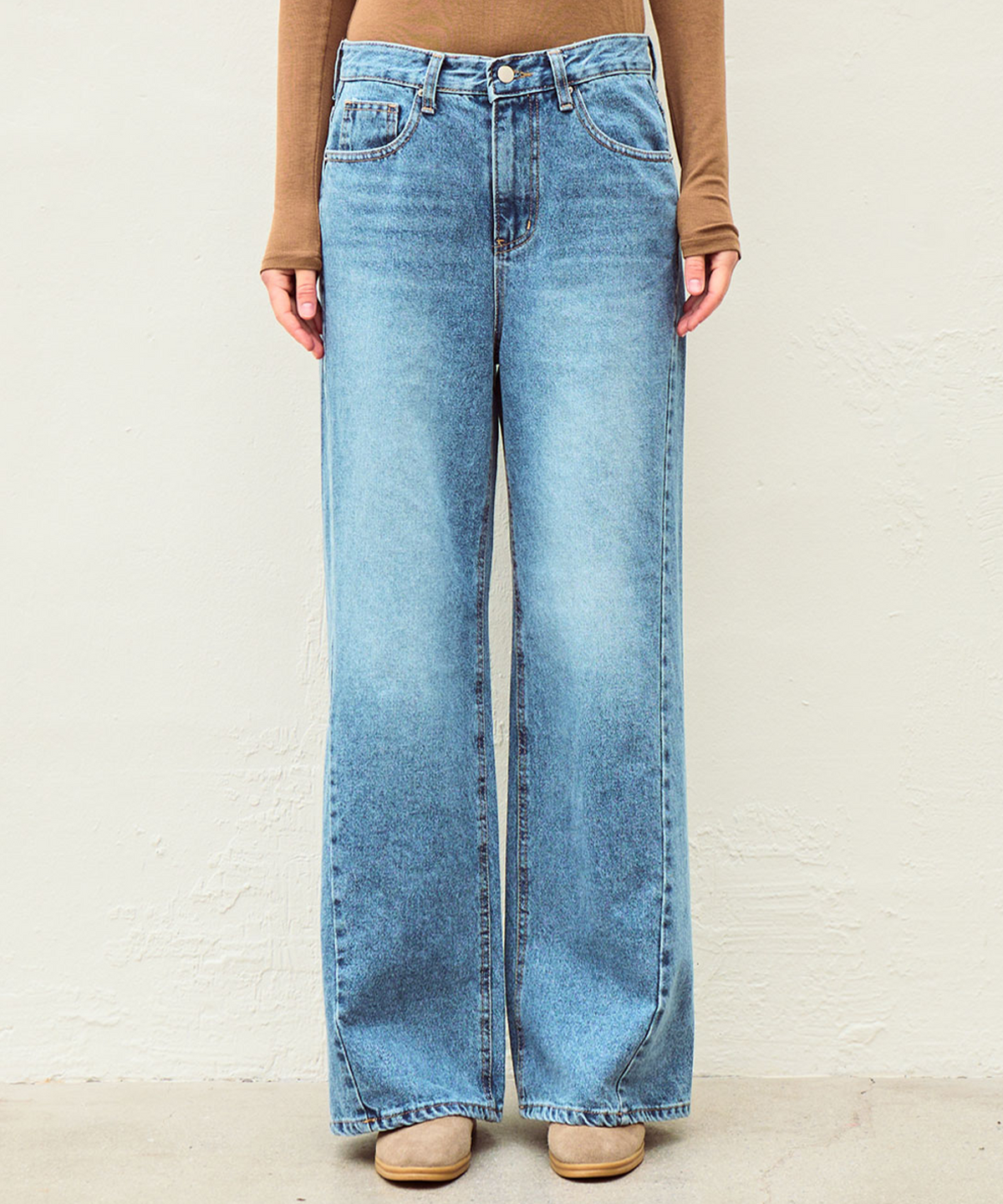 슬로우롤리(SLOWLOLLI) Easy flow denim pants - Mid blue
