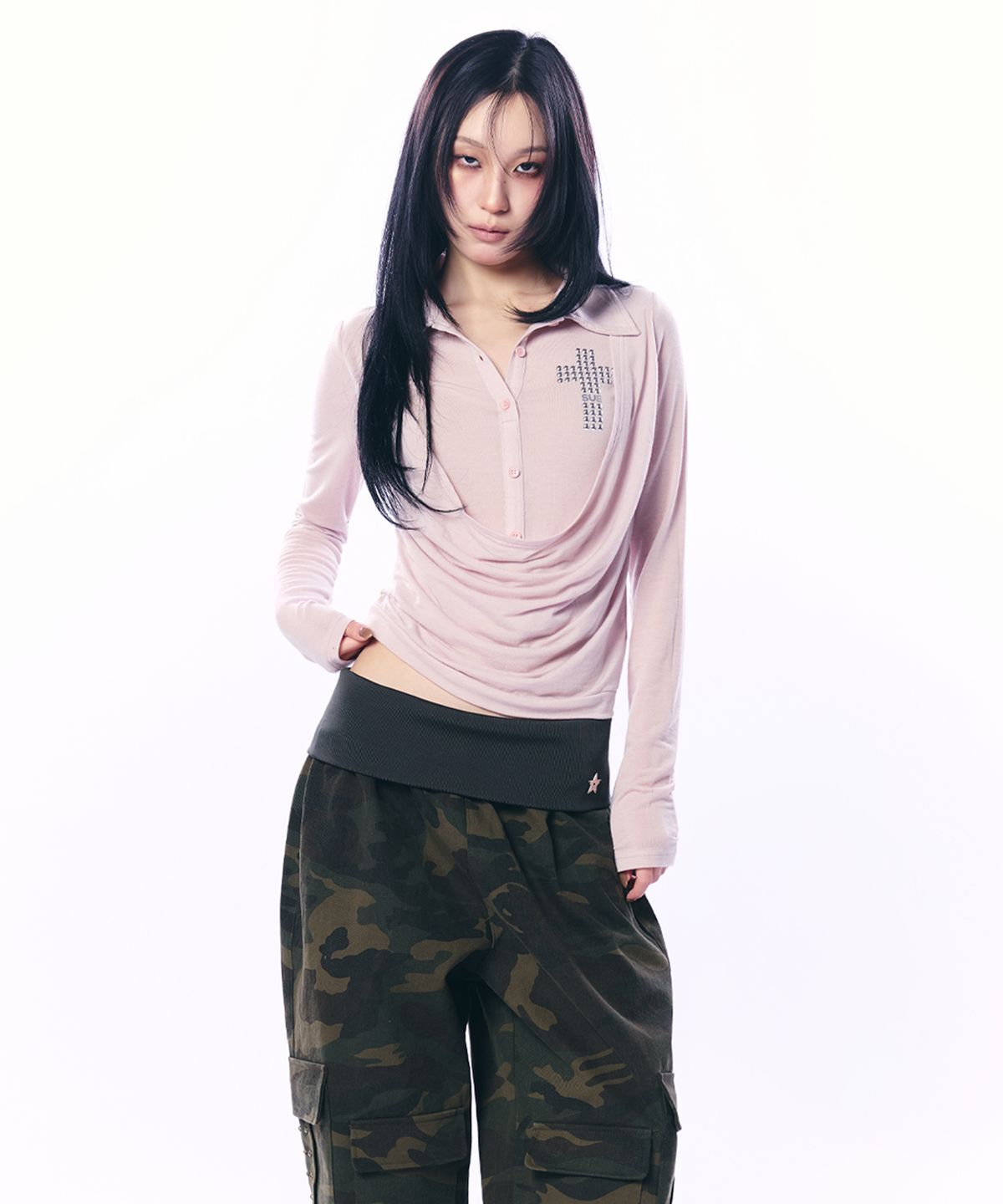 셋업이엑스이(SETUP-EXE) SHEER LAYERED SHIRT / LIGHT PINK