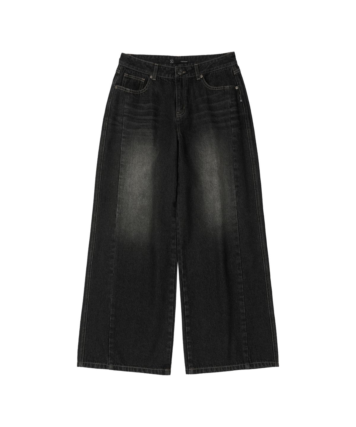 레더리(LEATHERY) 로우 라이즈 와이드 데님 팬츠 [BLACK]