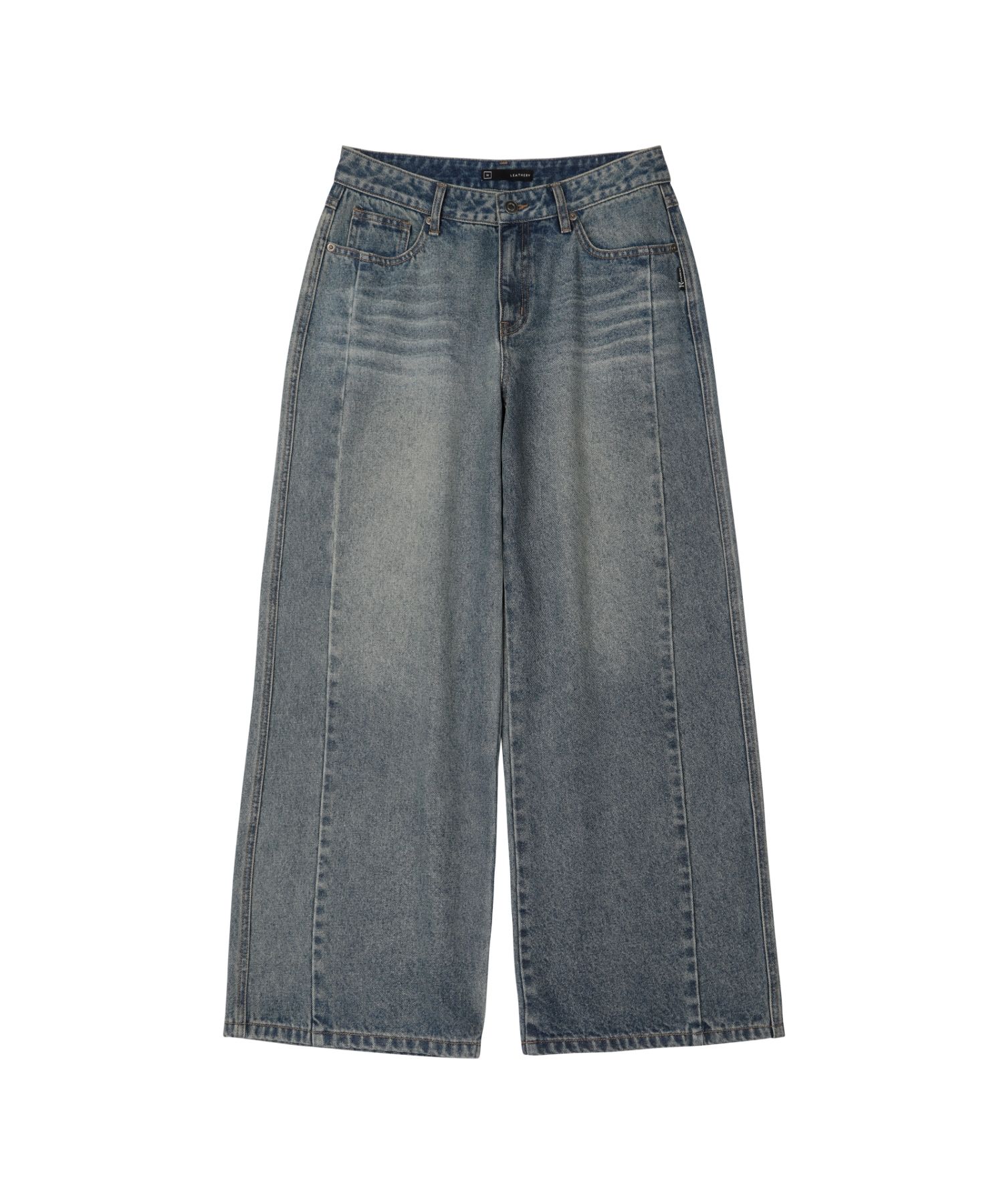 Leathery Low Rise Wide Denim Pants