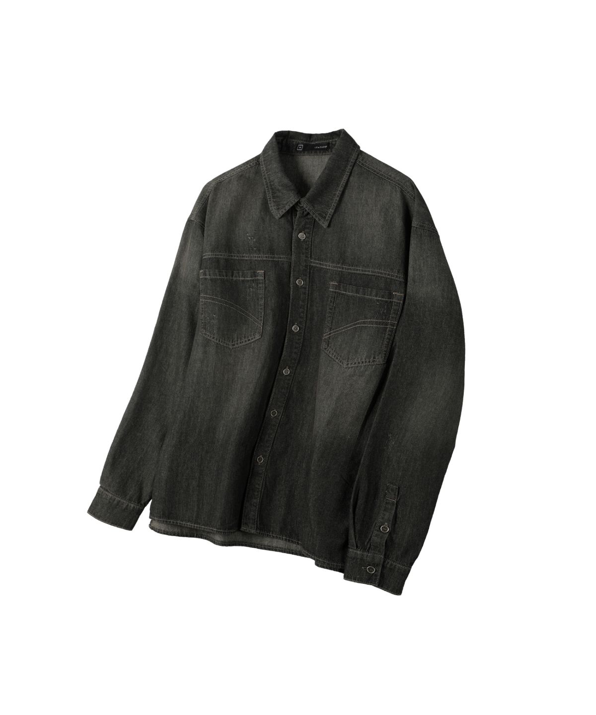 레더리(LEATHERY) 스티치 투포켓 긴팔 데님 셔츠 [BLACK]