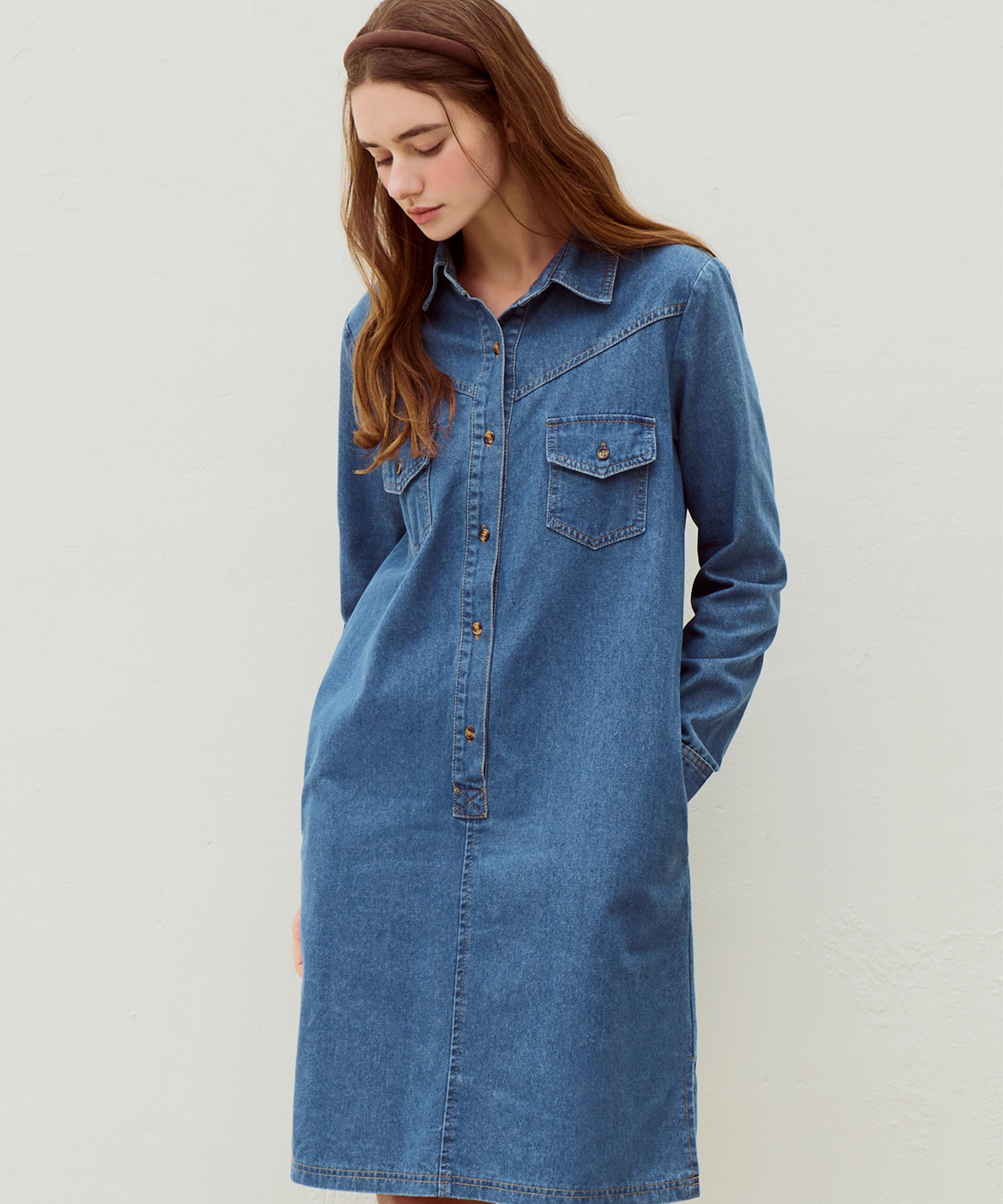 슬로우롤리(SLOWLOLLI) Denim shirt dress_2 Colors