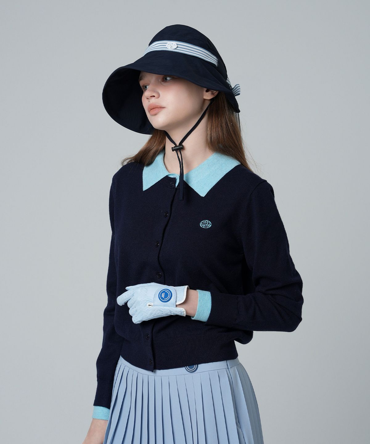몽버디 골프(MONBIRDIE GOLF) 마크 배색 가디건 NAVY