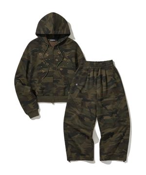 (DUC) Eyelet Stud Hoodie Zip-up & Sweat Pants Camo SET-UP