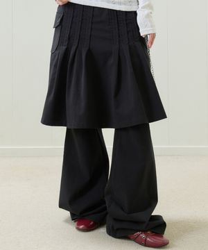 EL PLEATED SHIRRING SKIRT PANTS(BLACK)