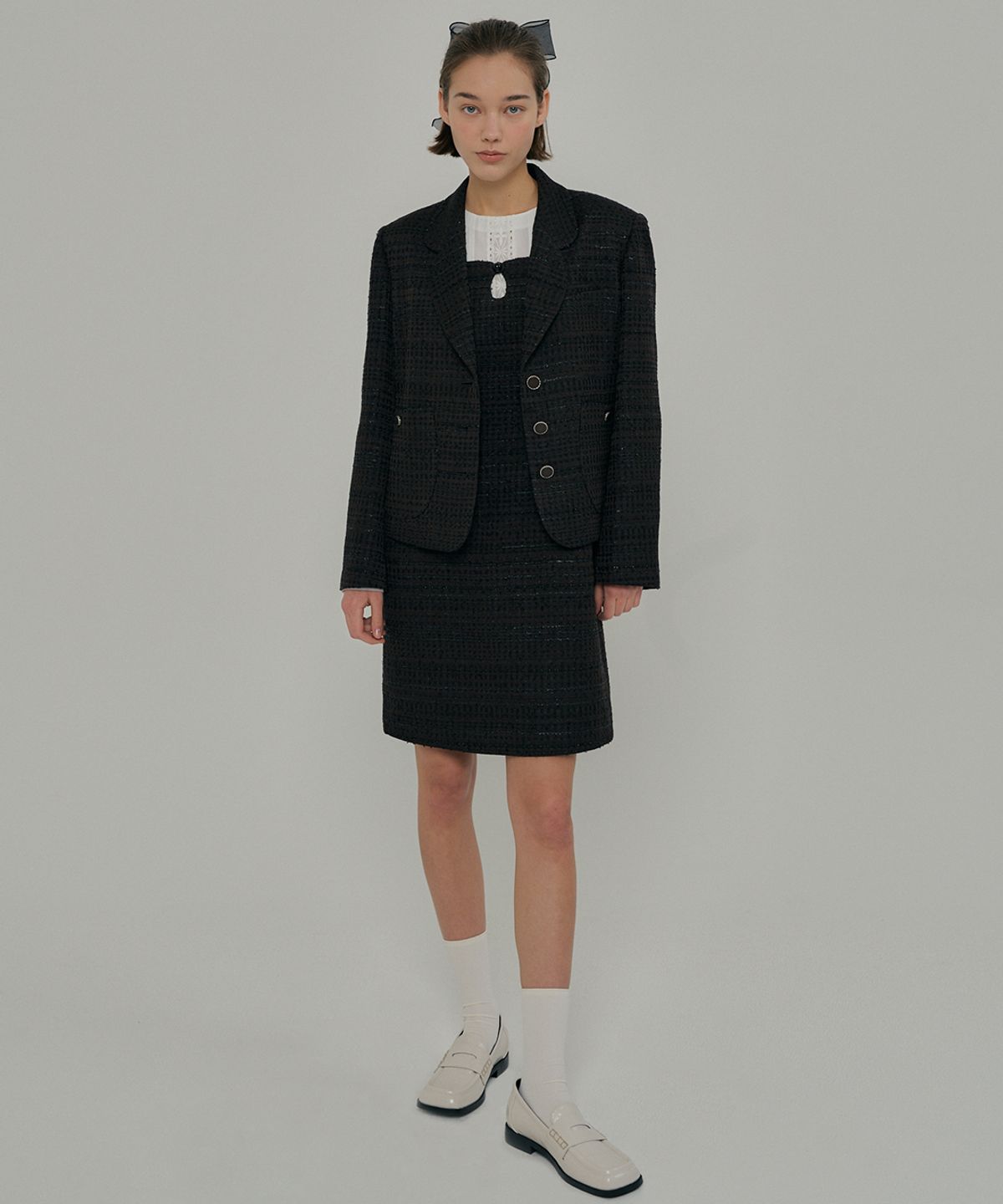 이울라이(IULAI) Jane tweed blazer Choco brown