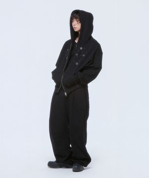 (DUC) Eyelet Stud Hoodie Zip-up & Sweat Pants Black SET-UP