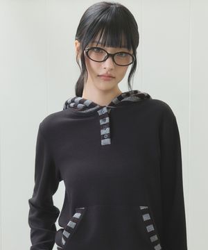 EL WAFFLE STRIPE HOOD TEE(BLACK)