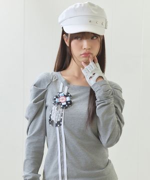 EL ROSETTE SHIRRING TEE(GRAY)