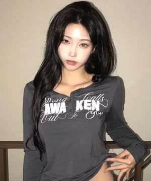 EL HENLEY NECK SLEEVE TEE(CHARCOAL)