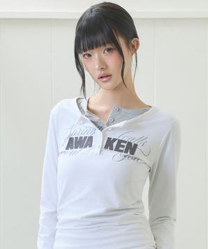 EL HENLEY NECK SLEEVE TEE(WHITE)