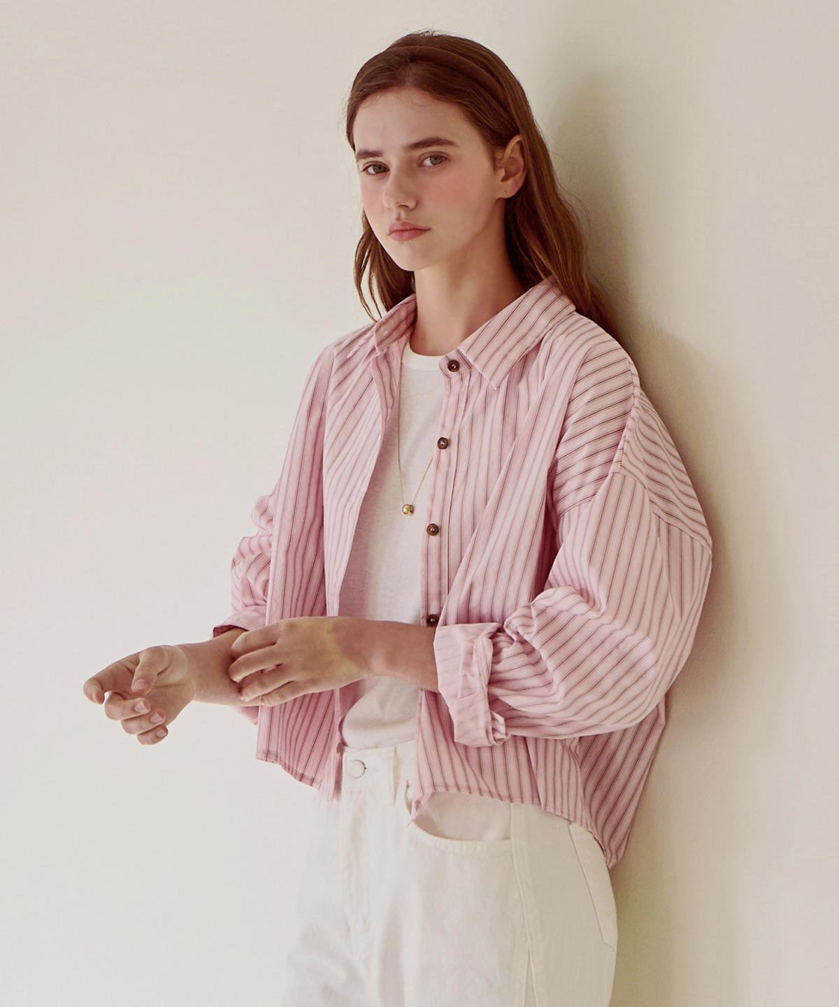 슬로우롤리(SLOWLOLLI) Stripe crop basic shirt_6 Colors